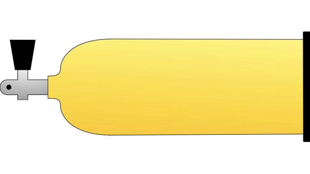 Dibujo del tanque de buceo amarillo almacenado horizontalmente para su transporte 